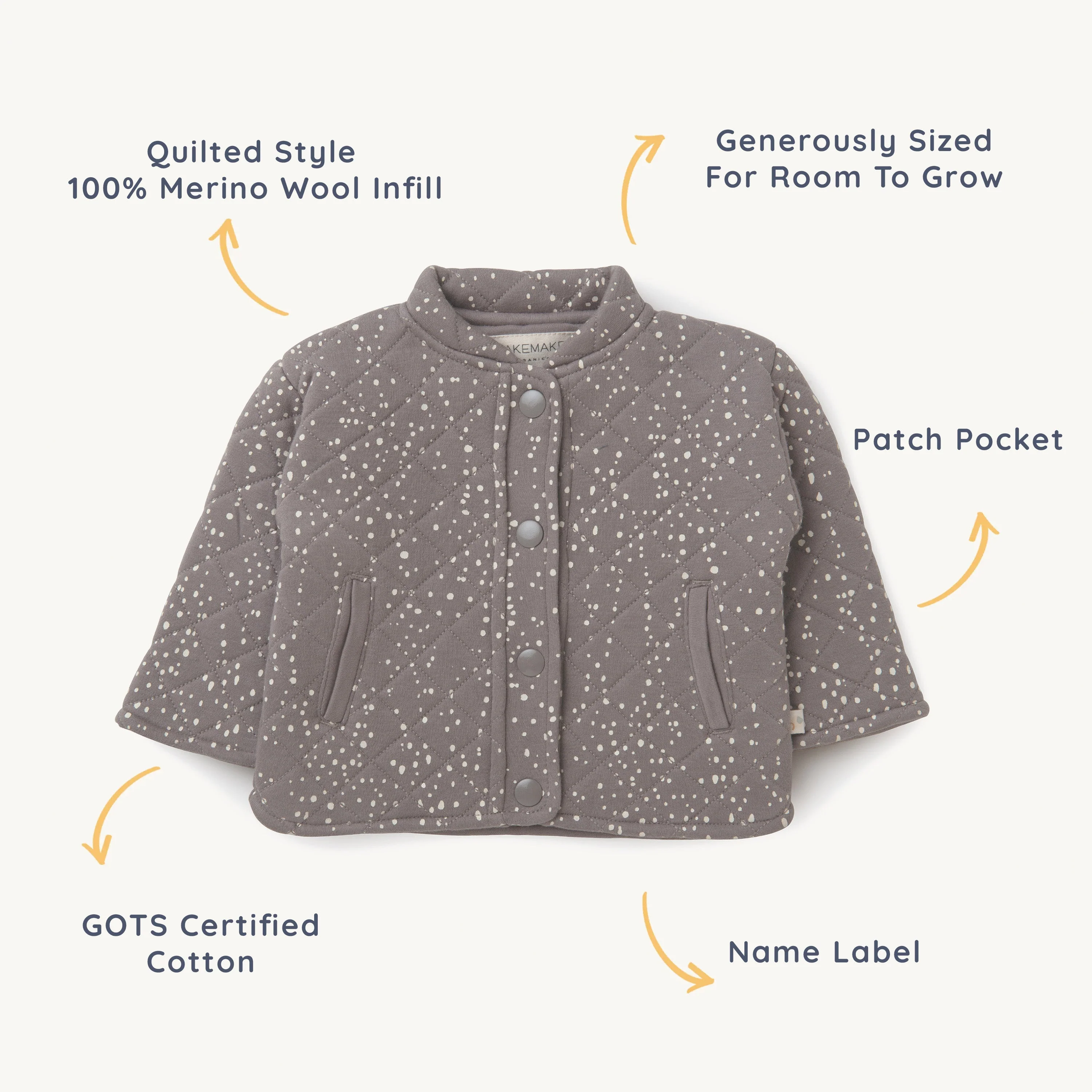 Organic Kids Merino Wool Buttoned Jacket - Speckle - Image 4